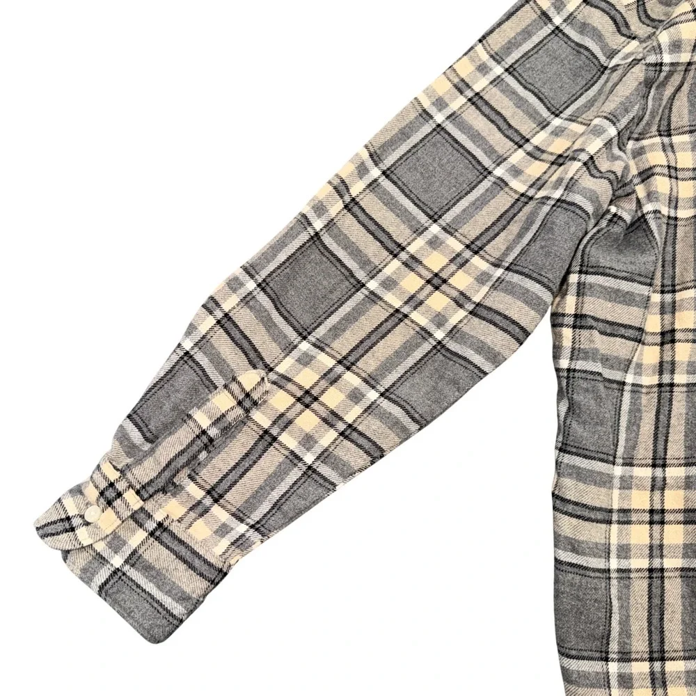 Old Navy Mens Large Grey Plaid Boyfriend Shirt Long Sleeve Flannel Button Up L